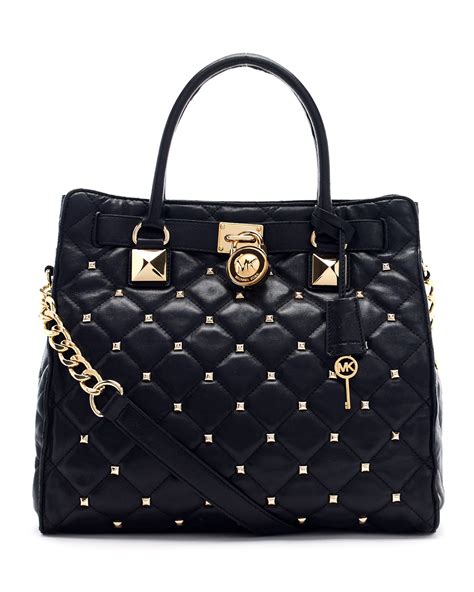 michael kors large hamilton studded quilted tote black|Michael Kors saffiano large tote.